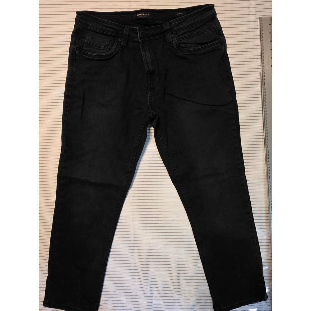 1054 Kenneth Cole New York Mens Slim Fit Black Jeans 34x30 Denim Pants